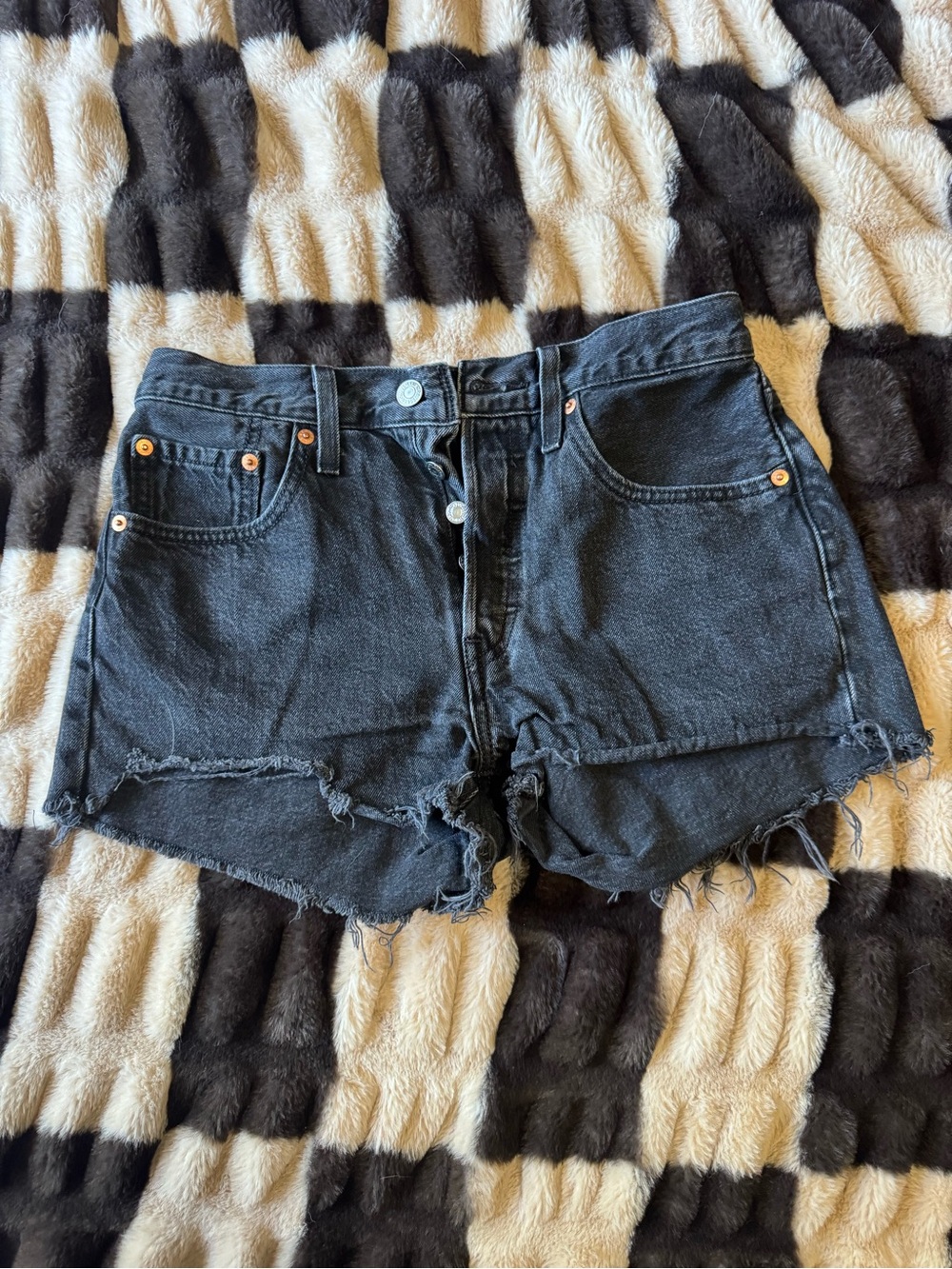 Levi's Black High-Rise Frayed Hem Denim Shorts
